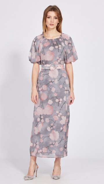 EOLA STYLE Платье 2584 Серый в розовые цветы 